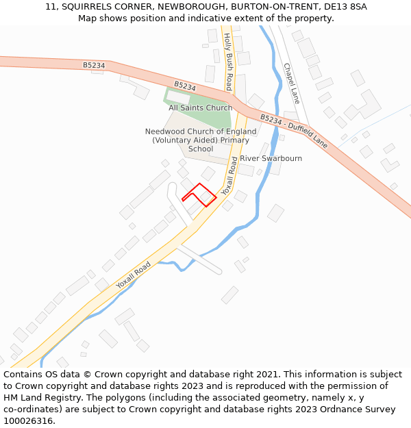 11, SQUIRRELS CORNER, NEWBOROUGH, BURTON-ON-TRENT, DE13 8SA: Location map and indicative extent of plot