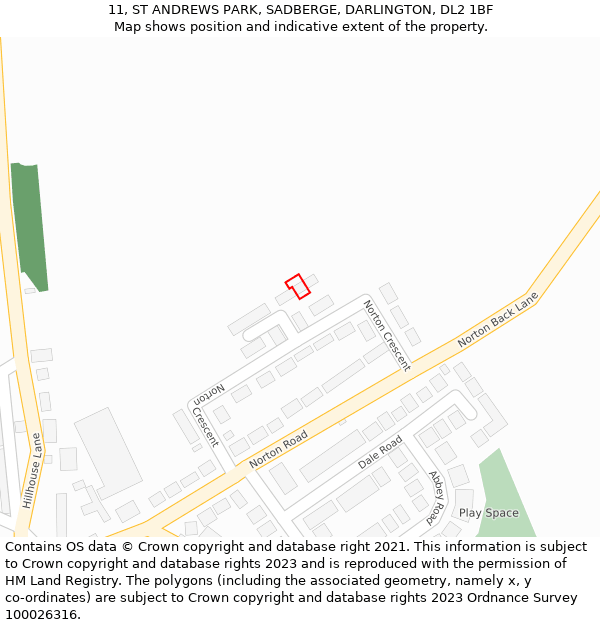 11, ST ANDREWS PARK, SADBERGE, DARLINGTON, DL2 1BF: Location map and indicative extent of plot