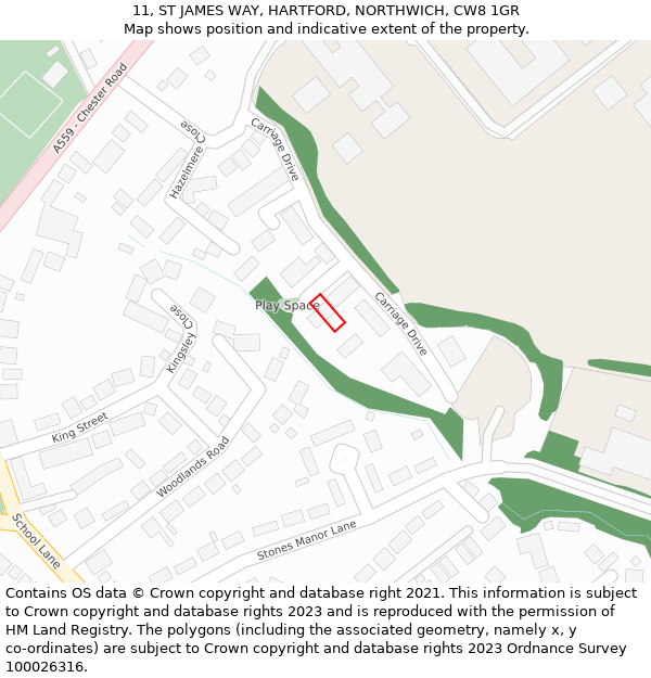 11, ST JAMES WAY, HARTFORD, NORTHWICH, CW8 1GR: Location map and indicative extent of plot