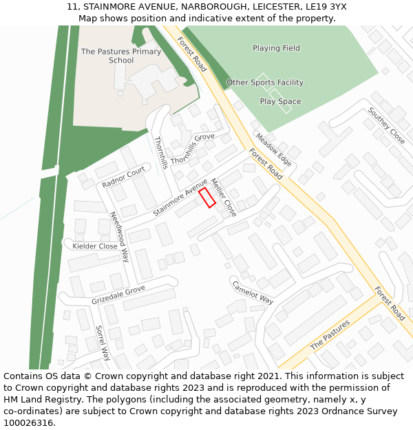 11, STAINMORE AVENUE, NARBOROUGH, LEICESTER, LE19 3YX: Location map and indicative extent of plot