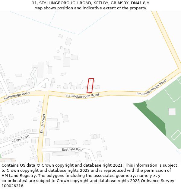 11, STALLINGBOROUGH ROAD, KEELBY, GRIMSBY, DN41 8JA: Location map and indicative extent of plot