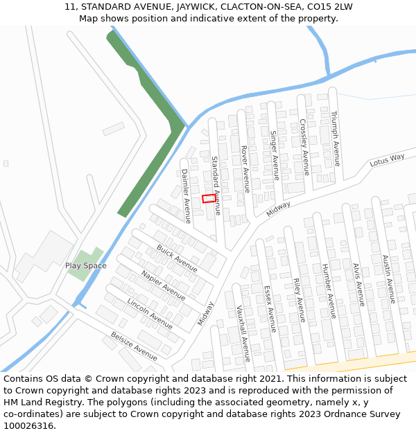 11, STANDARD AVENUE, JAYWICK, CLACTON-ON-SEA, CO15 2LW: Location map and indicative extent of plot