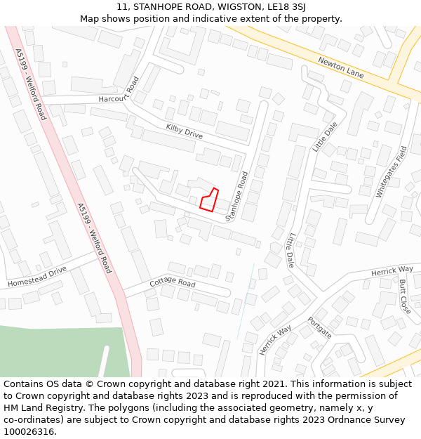 11, STANHOPE ROAD, WIGSTON, LE18 3SJ: Location map and indicative extent of plot