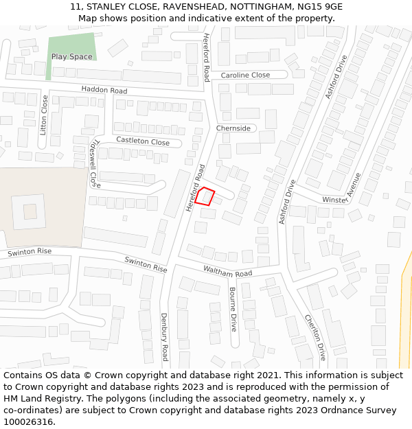 11, STANLEY CLOSE, RAVENSHEAD, NOTTINGHAM, NG15 9GE: Location map and indicative extent of plot