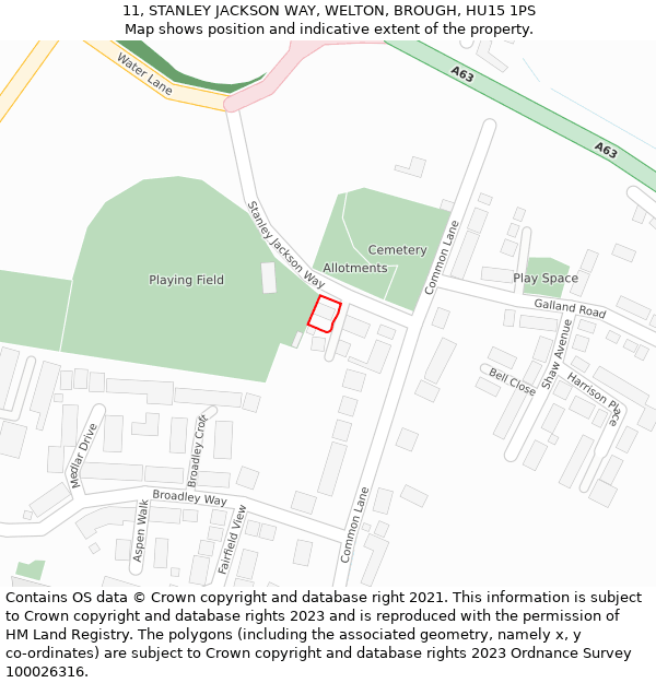 11, STANLEY JACKSON WAY, WELTON, BROUGH, HU15 1PS: Location map and indicative extent of plot