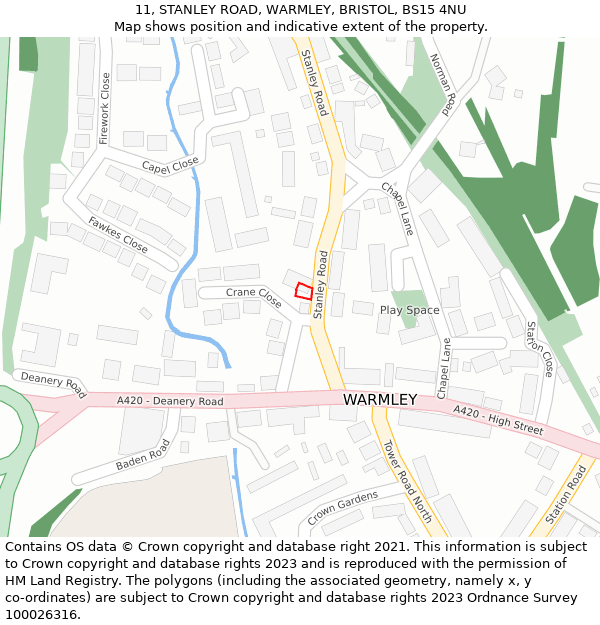 11, STANLEY ROAD, WARMLEY, BRISTOL, BS15 4NU: Location map and indicative extent of plot