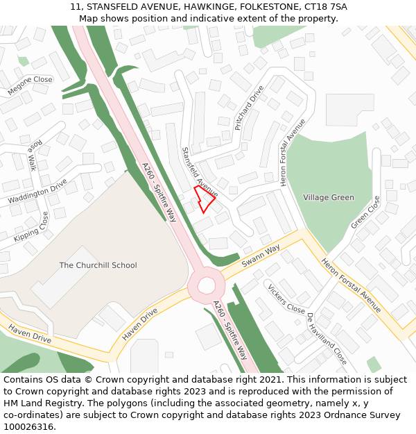 11, STANSFELD AVENUE, HAWKINGE, FOLKESTONE, CT18 7SA: Location map and indicative extent of plot