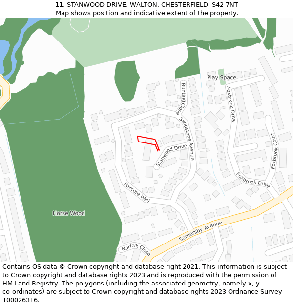 11, STANWOOD DRIVE, WALTON, CHESTERFIELD, S42 7NT: Location map and indicative extent of plot