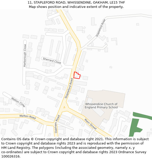 11, STAPLEFORD ROAD, WHISSENDINE, OAKHAM, LE15 7HF: Location map and indicative extent of plot