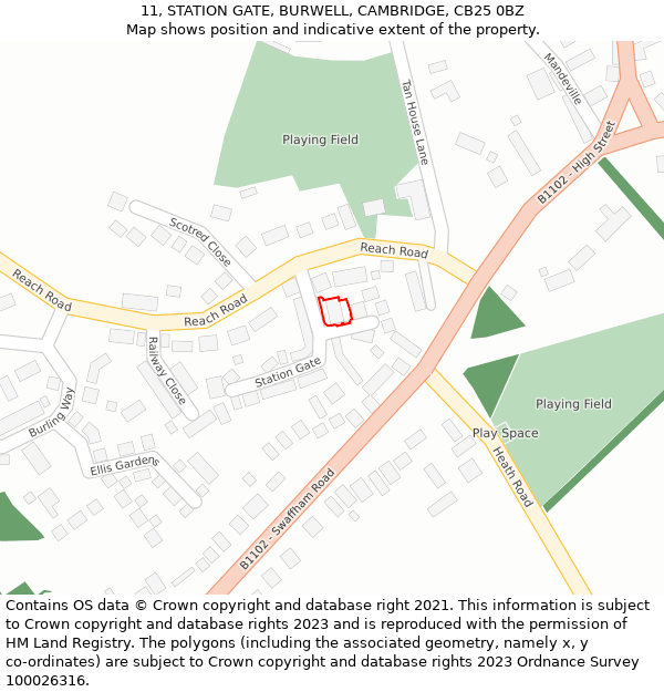 11, STATION GATE, BURWELL, CAMBRIDGE, CB25 0BZ: Location map and indicative extent of plot