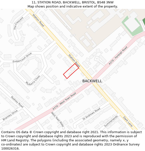 11, STATION ROAD, BACKWELL, BRISTOL, BS48 3NW: Location map and indicative extent of plot