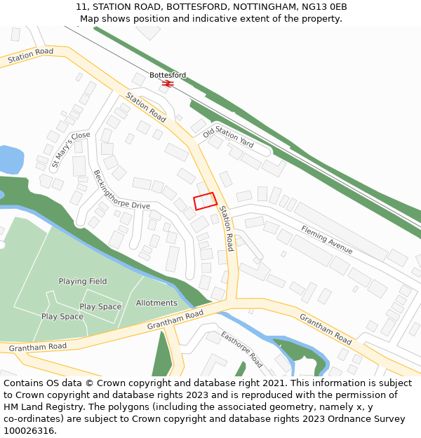 11, STATION ROAD, BOTTESFORD, NOTTINGHAM, NG13 0EB: Location map and indicative extent of plot