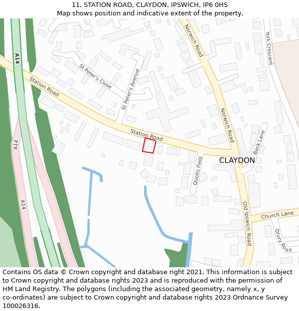 11, STATION ROAD, CLAYDON, IPSWICH, IP6 0HS: Location map and indicative extent of plot