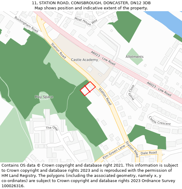11, STATION ROAD, CONISBROUGH, DONCASTER, DN12 3DB: Location map and indicative extent of plot