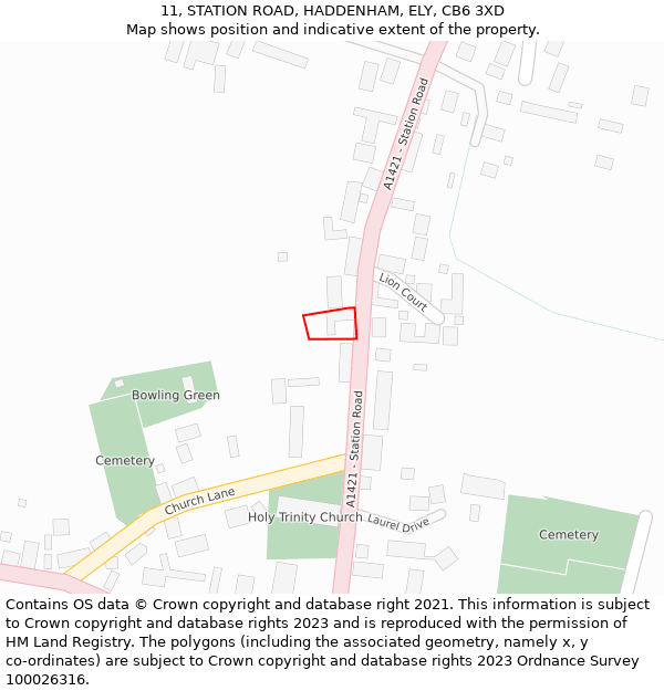 11, STATION ROAD, HADDENHAM, ELY, CB6 3XD: Location map and indicative extent of plot