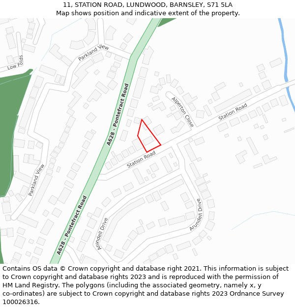 11, STATION ROAD, LUNDWOOD, BARNSLEY, S71 5LA: Location map and indicative extent of plot