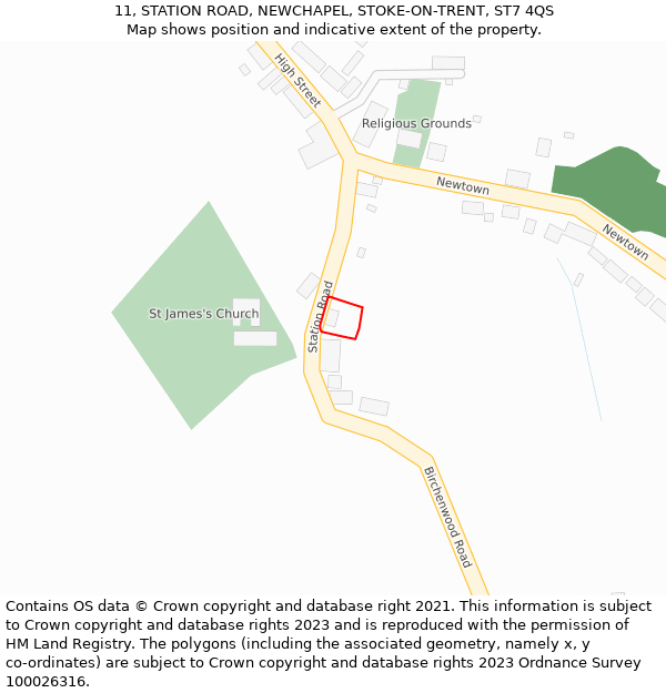 11, STATION ROAD, NEWCHAPEL, STOKE-ON-TRENT, ST7 4QS: Location map and indicative extent of plot