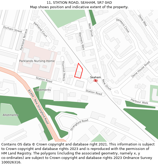 11, STATION ROAD, SEAHAM, SR7 0AD: Location map and indicative extent of plot
