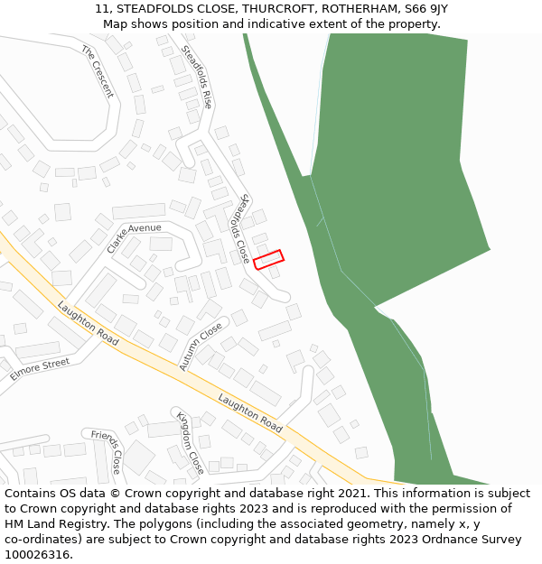 11, STEADFOLDS CLOSE, THURCROFT, ROTHERHAM, S66 9JY: Location map and indicative extent of plot