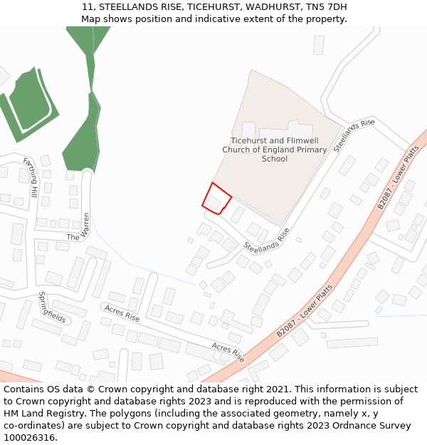 11, STEELLANDS RISE, TICEHURST, WADHURST, TN5 7DH: Location map and indicative extent of plot