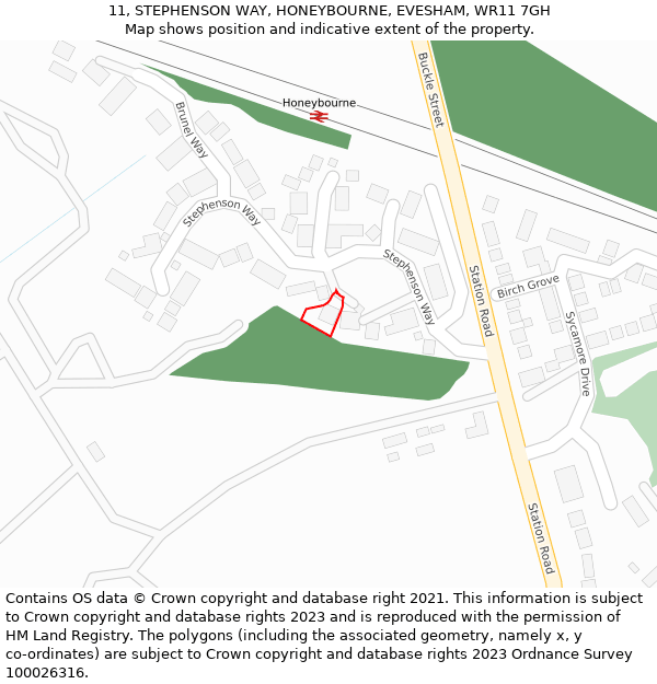 11, STEPHENSON WAY, HONEYBOURNE, EVESHAM, WR11 7GH: Location map and indicative extent of plot