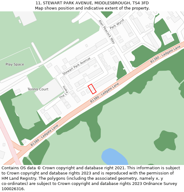 11, STEWART PARK AVENUE, MIDDLESBROUGH, TS4 3FD: Location map and indicative extent of plot