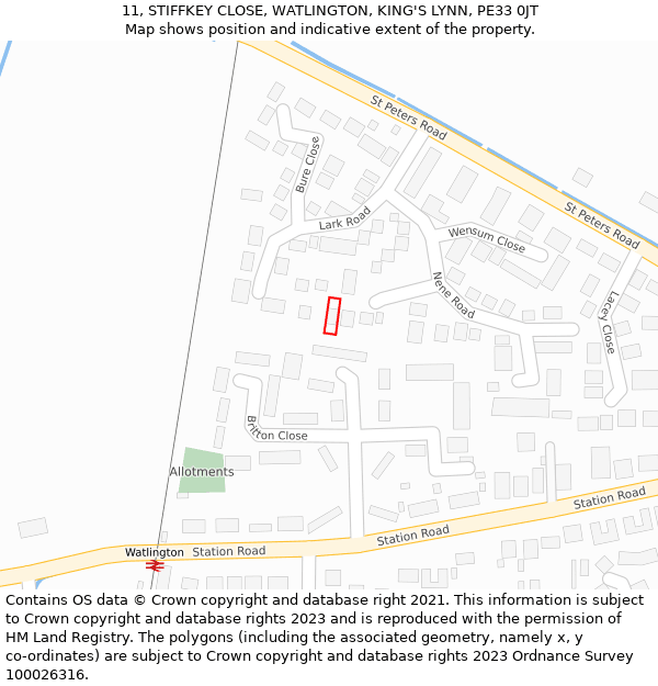 11, STIFFKEY CLOSE, WATLINGTON, KING'S LYNN, PE33 0JT: Location map and indicative extent of plot