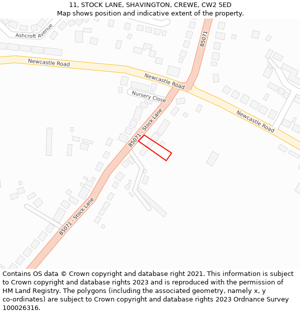 11, STOCK LANE, SHAVINGTON, CREWE, CW2 5ED: Location map and indicative extent of plot