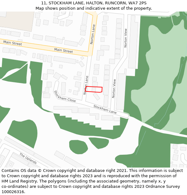 11, STOCKHAM LANE, HALTON, RUNCORN, WA7 2PS: Location map and indicative extent of plot