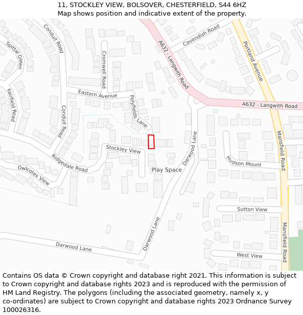 11, STOCKLEY VIEW, BOLSOVER, CHESTERFIELD, S44 6HZ: Location map and indicative extent of plot