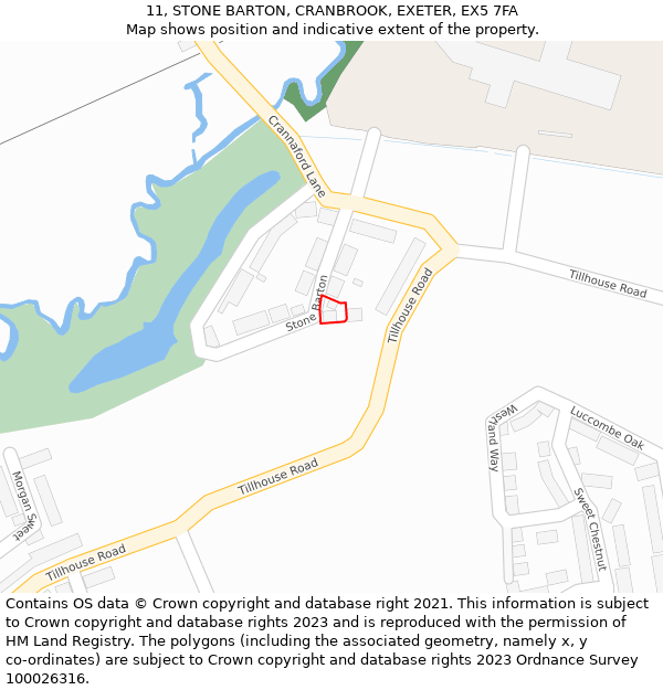 11, STONE BARTON, CRANBROOK, EXETER, EX5 7FA: Location map and indicative extent of plot