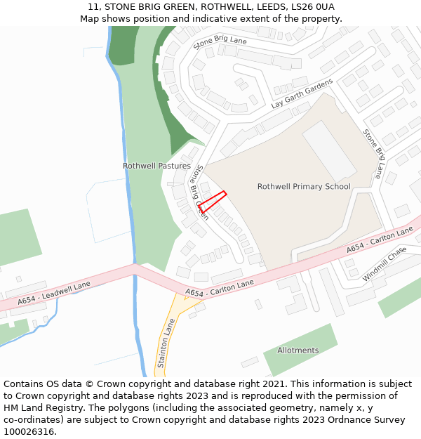 11, STONE BRIG GREEN, ROTHWELL, LEEDS, LS26 0UA: Location map and indicative extent of plot