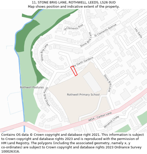 11, STONE BRIG LANE, ROTHWELL, LEEDS, LS26 0UD: Location map and indicative extent of plot