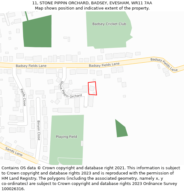 11, STONE PIPPIN ORCHARD, BADSEY, EVESHAM, WR11 7AA: Location map and indicative extent of plot
