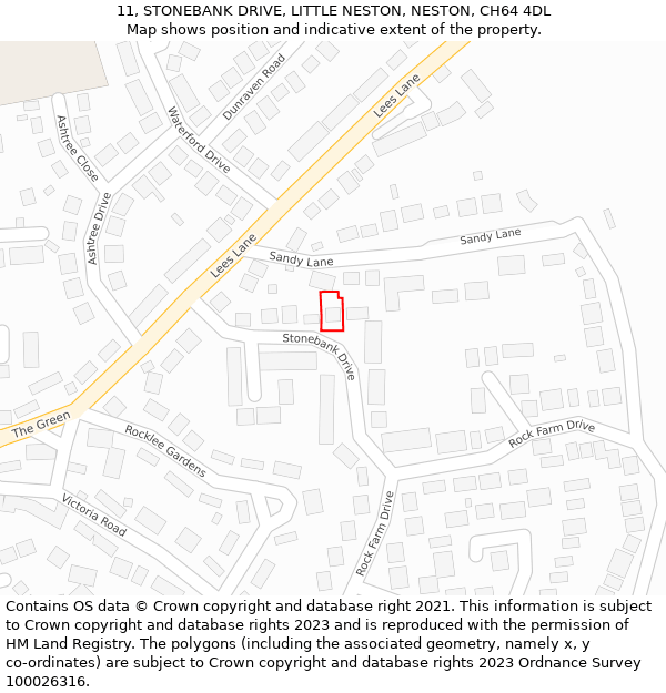 11, STONEBANK DRIVE, LITTLE NESTON, NESTON, CH64 4DL: Location map and indicative extent of plot