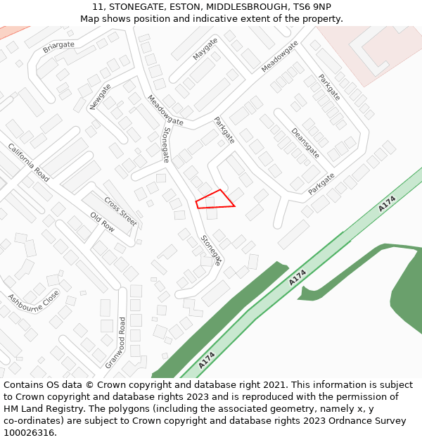 11, STONEGATE, ESTON, MIDDLESBROUGH, TS6 9NP: Location map and indicative extent of plot