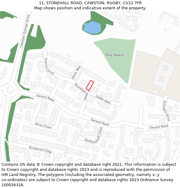 11, STONEHALL ROAD, CAWSTON, RUGBY, CV22 7FR: Location map and indicative extent of plot