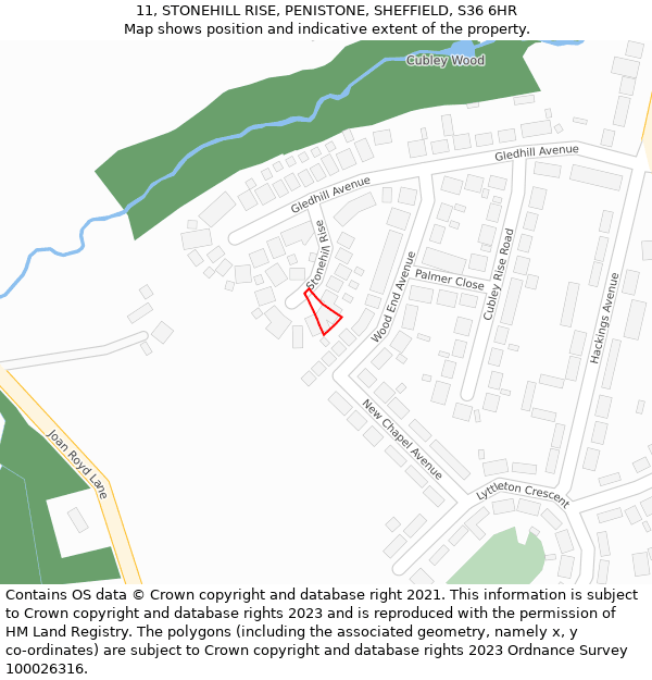 11, STONEHILL RISE, PENISTONE, SHEFFIELD, S36 6HR: Location map and indicative extent of plot