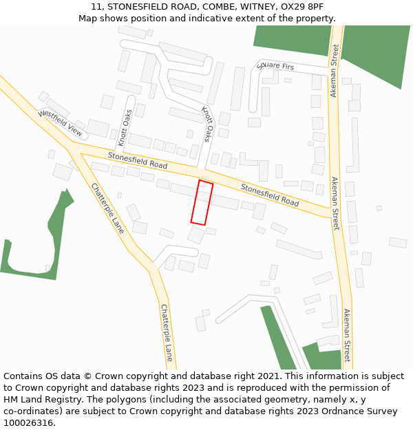 11, STONESFIELD ROAD, COMBE, WITNEY, OX29 8PF: Location map and indicative extent of plot