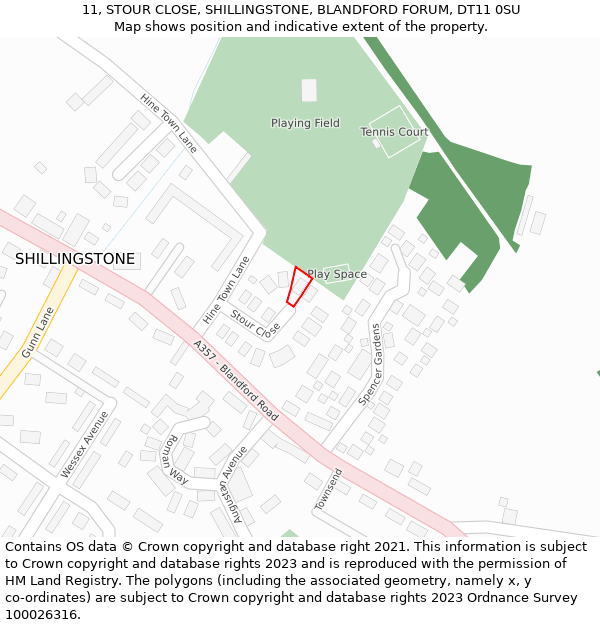 11, STOUR CLOSE, SHILLINGSTONE, BLANDFORD FORUM, DT11 0SU: Location map and indicative extent of plot