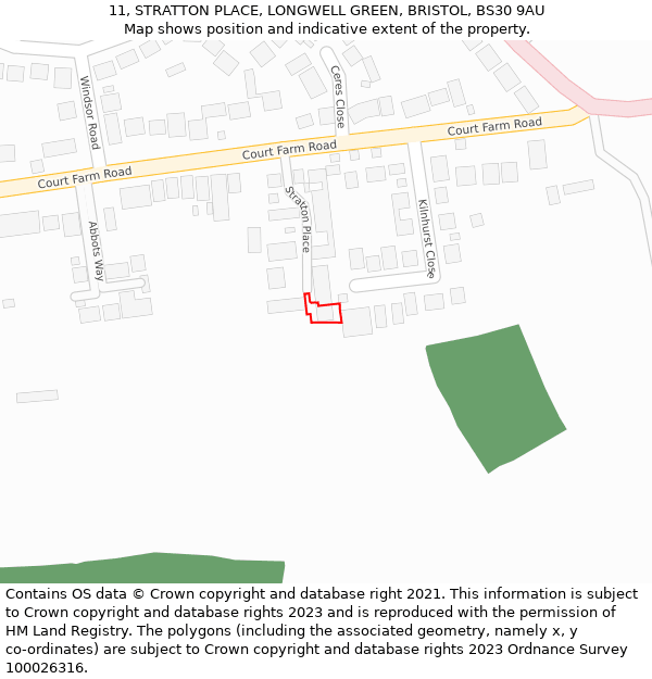 11, STRATTON PLACE, LONGWELL GREEN, BRISTOL, BS30 9AU: Location map and indicative extent of plot