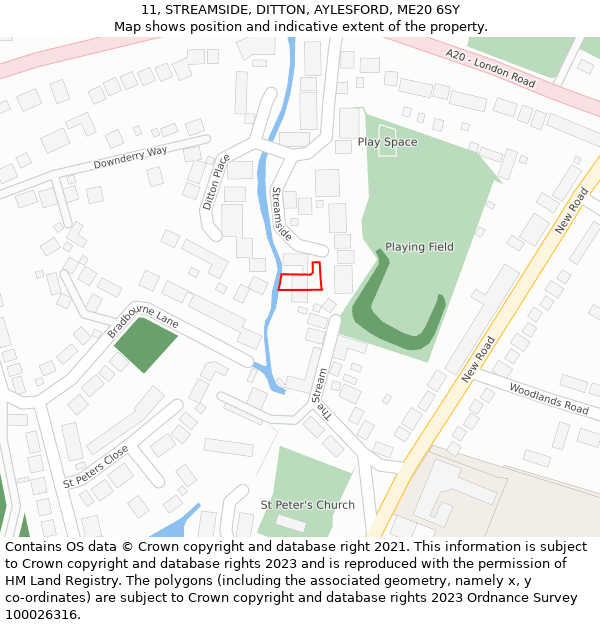 11, STREAMSIDE, DITTON, AYLESFORD, ME20 6SY: Location map and indicative extent of plot