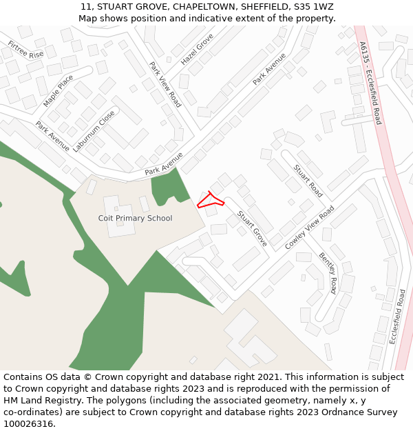 11, STUART GROVE, CHAPELTOWN, SHEFFIELD, S35 1WZ: Location map and indicative extent of plot
