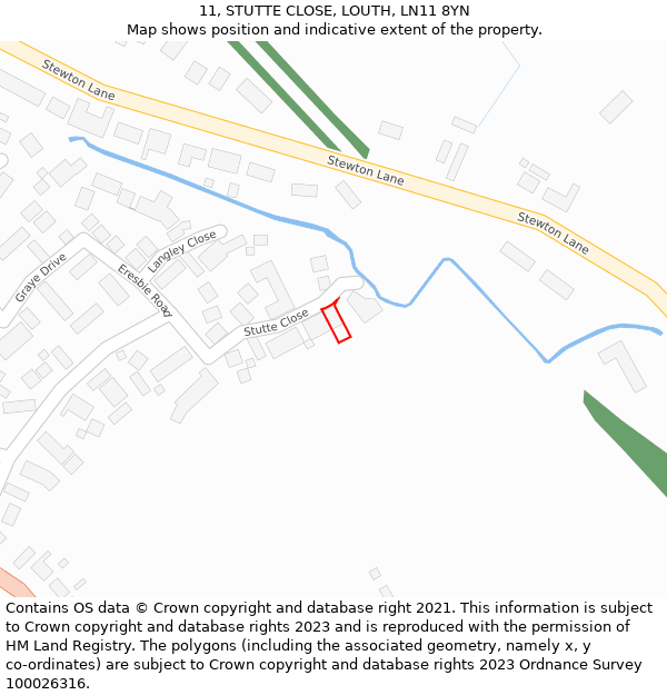 11, STUTTE CLOSE, LOUTH, LN11 8YN: Location map and indicative extent of plot