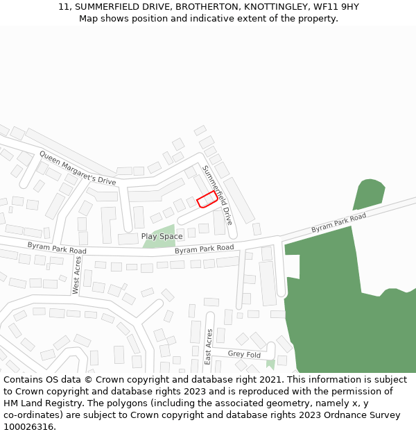 11, SUMMERFIELD DRIVE, BROTHERTON, KNOTTINGLEY, WF11 9HY: Location map and indicative extent of plot