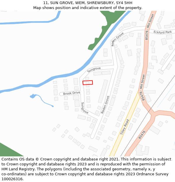 11, SUN GROVE, WEM, SHREWSBURY, SY4 5HH: Location map and indicative extent of plot