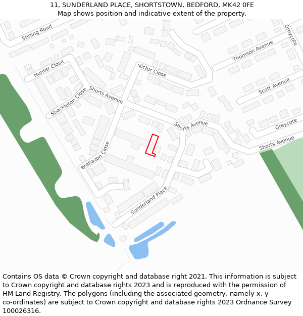 11, SUNDERLAND PLACE, SHORTSTOWN, BEDFORD, MK42 0FE: Location map and indicative extent of plot