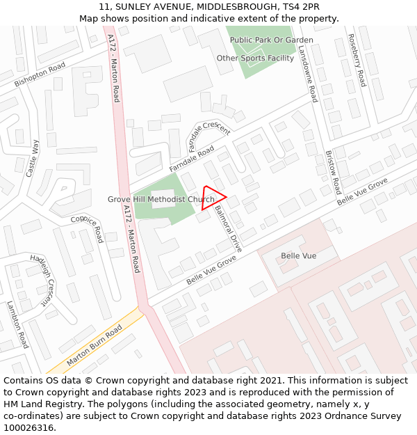 11, SUNLEY AVENUE, MIDDLESBROUGH, TS4 2PR: Location map and indicative extent of plot