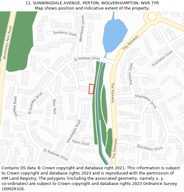 11, SUNNINGDALE AVENUE, PERTON, WOLVERHAMPTON, WV6 7YR: Location map and indicative extent of plot