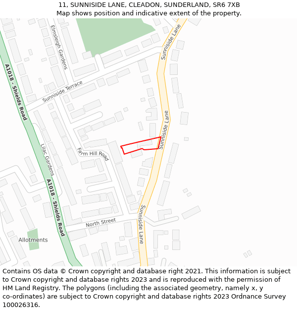 11, SUNNISIDE LANE, CLEADON, SUNDERLAND, SR6 7XB: Location map and indicative extent of plot